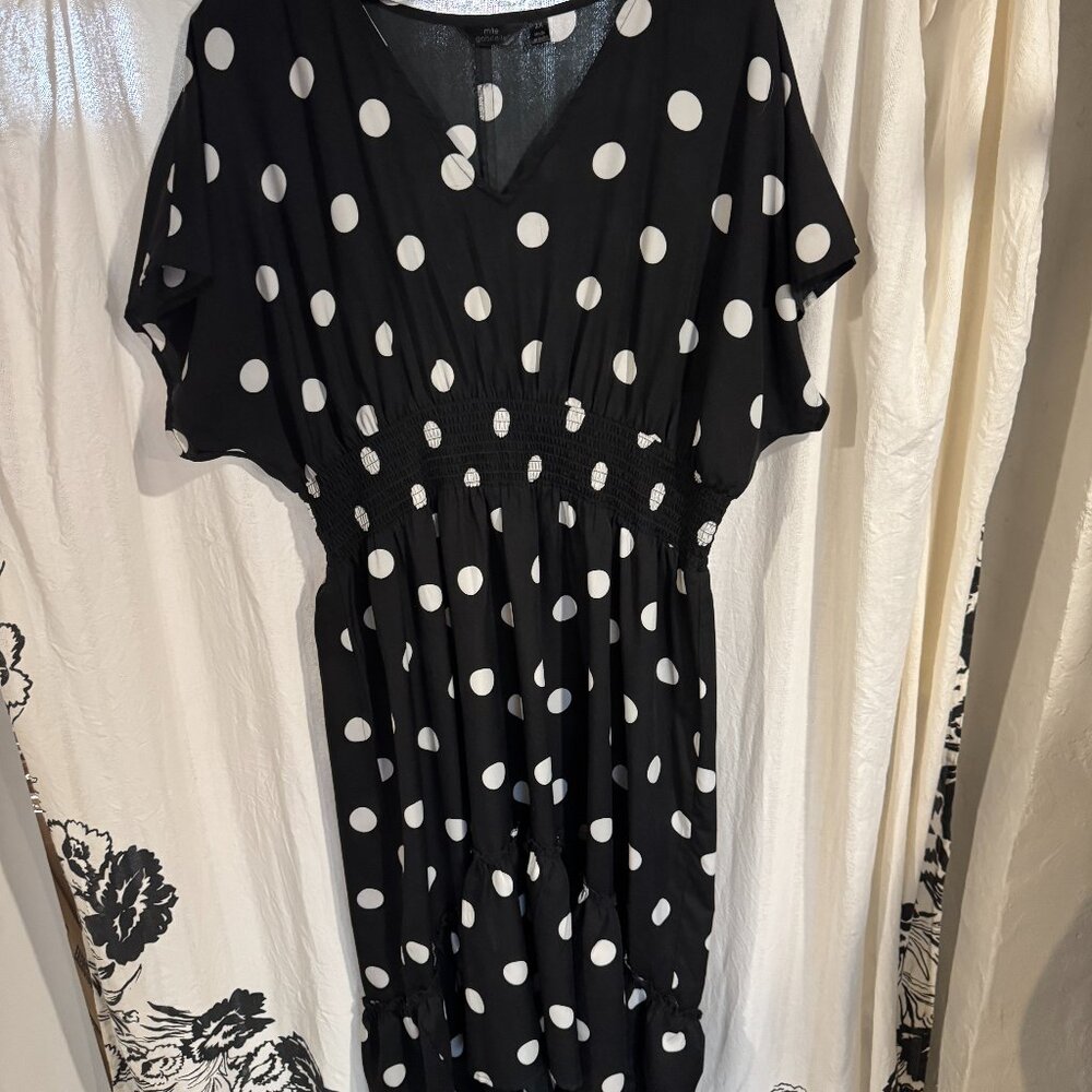 MLLE Gabrielle | Women's Black & White Polka Dot Midi Dress | 2XL